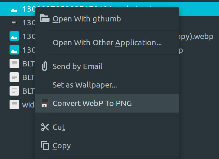 Convert WebP To PNG Context Menu Screenshot